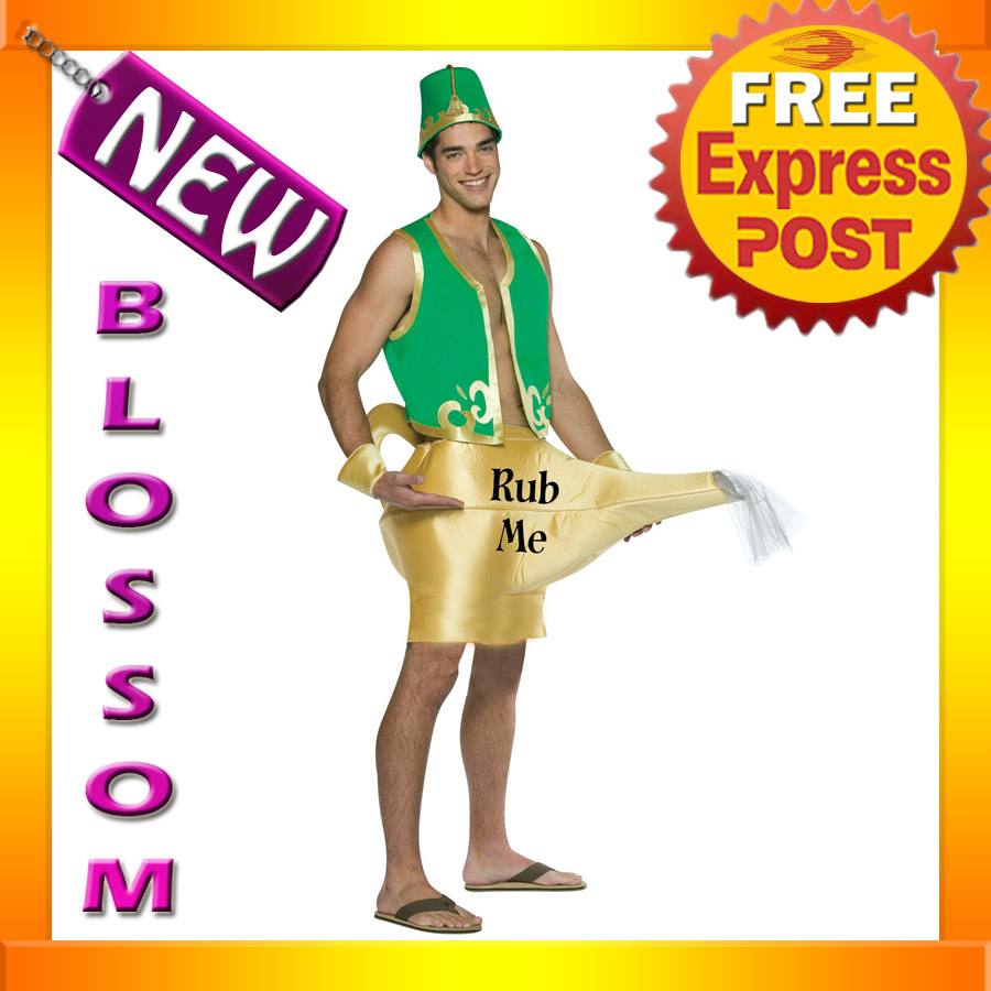 C186 Mens Genie In The Lamp Rub Me Aladdin Halloween Humorous Adult Costume Ebay